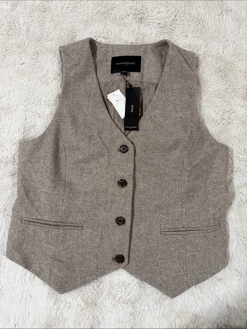 Banana Republic Taupe Herringbone Wool Blend Vest